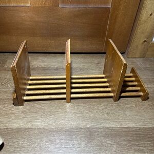 Book Rack Wooden Adjustable Slide Storage Shelf 18.5” Table Top Vintage